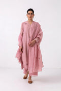 Blush Pink Hand-Embroidered Cotton Kurta Set with Scalloped Dupatta