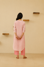Pink Floral Embroidered Cotton Kurta Set for Women