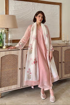 Blush Pink Premium Chanderi Kurta Set with Floral Printed Dupatta