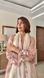 Blush Pink Premium Chanderi Kurta Set with Floral Printed Dupatta