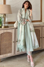 Mint Green Premium Chanderi Embroidered Kurta Set with Floral Printed Dupatta