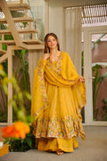 Sunshine Yellow Floral Embroidered Anarkali Suit Set with Dupatta
