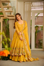 Sunshine Yellow Floral Embroidered Anarkali Suit Set with Dupatta