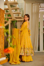 Sunshine Yellow Floral Embroidered Anarkali Suit Set with Dupatta