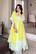 Ivory White Premium Chanderi Kurta Set with Lemon Yellow Dupatta