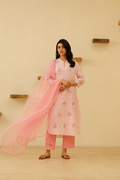 Pink Floral Embroidered Cotton Kurta Set for Women
