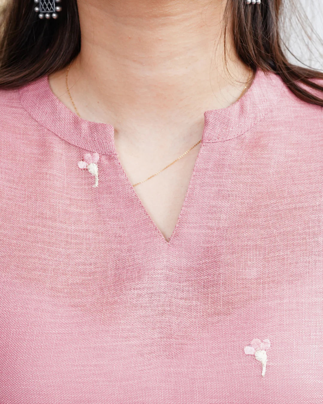 Blush Pink Floral Embroidered Rayon Straight Kurta for Women