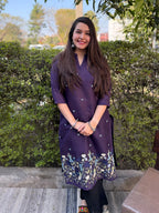Midnight Wine Floral Embroidered Rayon Straight Kurta for Women