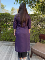 Midnight Wine Floral Embroidered Rayon Straight Kurta for Women