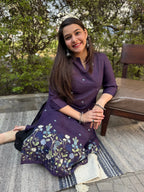 Midnight Wine Floral Embroidered Rayon Straight Kurta for Women