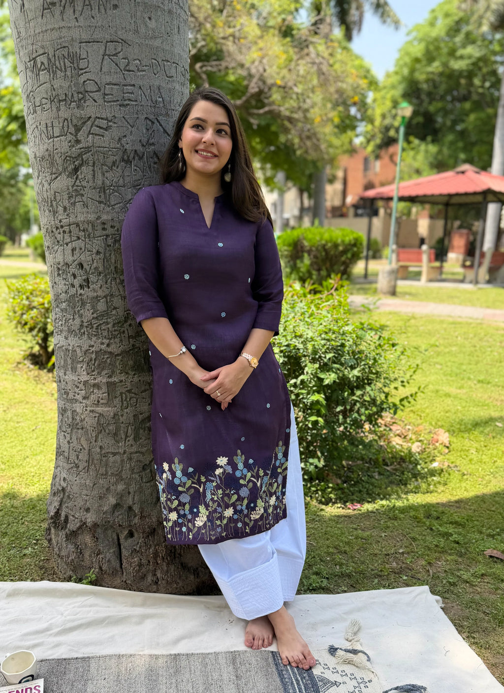Midnight Wine Floral Embroidered Rayon Straight Kurta for Women