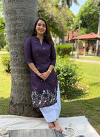 Midnight Wine Floral Embroidered Rayon Straight Kurta for Women