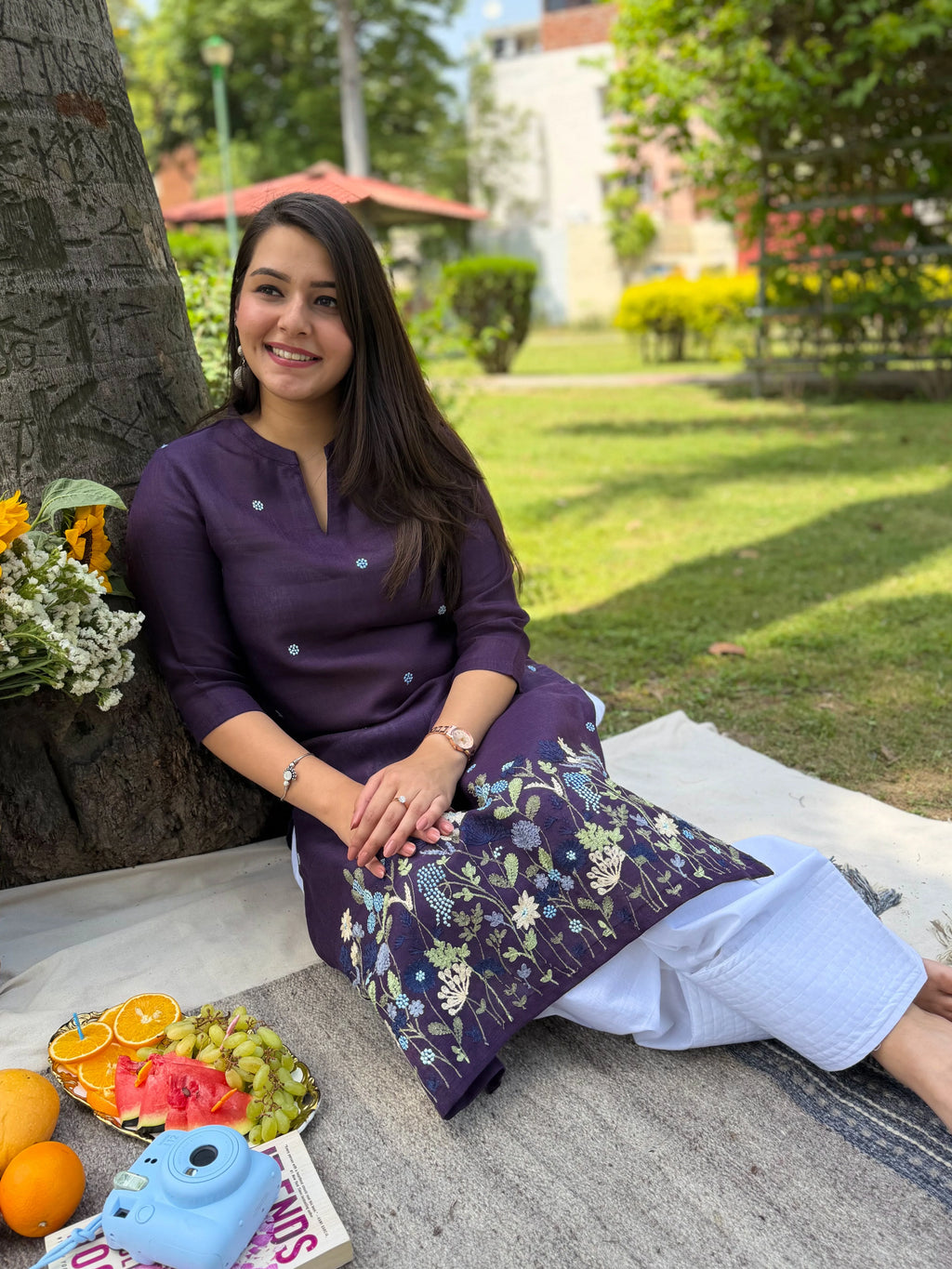 Midnight Wine Floral Embroidered Rayon Straight Kurta for Women