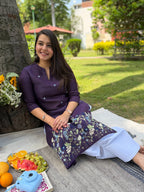 Midnight Wine Floral Embroidered Rayon Straight Kurta for Women