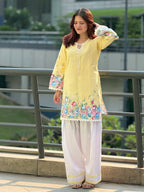 Women's Sunshine Yellow Floral Printed Cotton Farsi Salwar Suit Set