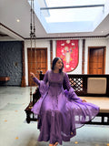 Women's Purple Mul Chanderi Anarkali Suit Set with Dupatta
