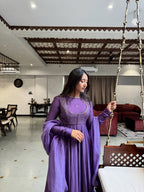 Women's Purple Mul Chanderi Anarkali Suit Set with Dupatta
