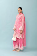 Blush Pink Floral Lace Embroidered Kurta Set with Organza Dupatta