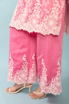 Blush Pink Floral Lace Embroidered Kurta Set with Organza Dupatta