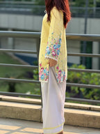 Women's Sunshine Yellow Floral Printed Cotton Farsi Salwar Suit Set