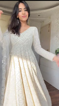 Ivory Elegance Mirror Work Anarkali Suit Set with Dupatta