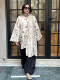 Natural Beige Linen Cotton Kurta Set with Floral Printed Dupatta