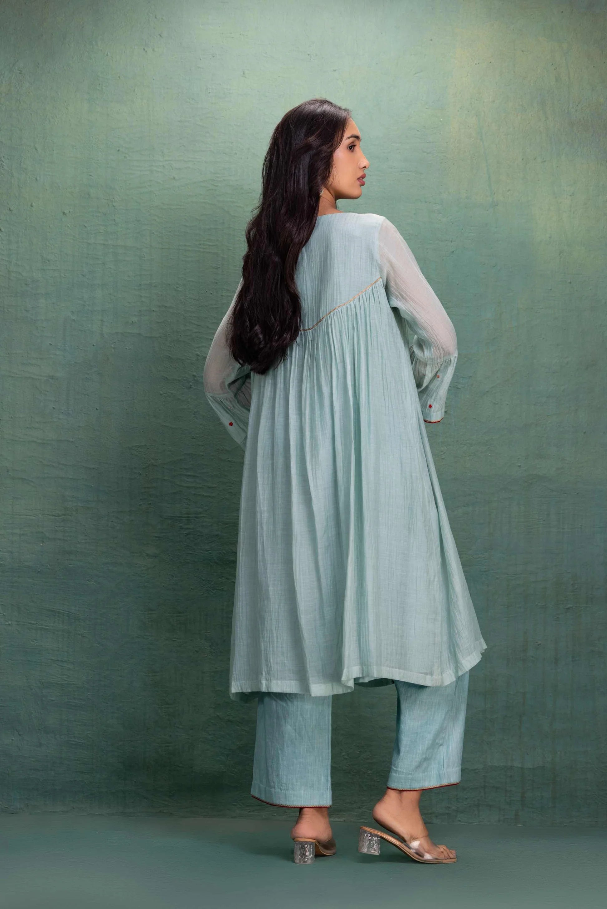 Sky Blue Embroidered Cotton Kurta Pant Set for Women