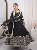 Midnight Black Embroidered Anarkali Suit Set with Dupatta