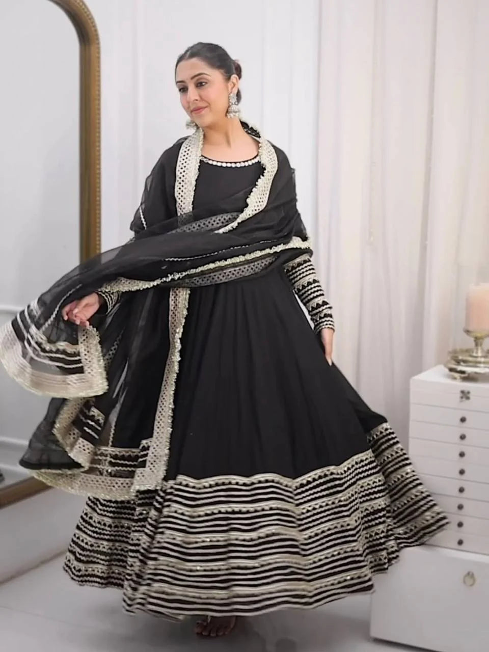 Midnight Black Embroidered Anarkali Suit Set with Dupatta