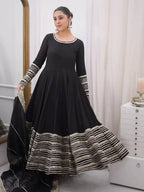 Midnight Black Embroidered Anarkali Suit Set with Dupatta