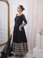Midnight Black Embroidered Anarkali Suit Set with Dupatta