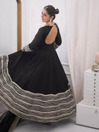 Midnight Black Embroidered Anarkali Suit Set with Dupatta