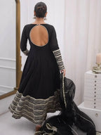 Midnight Black Embroidered Anarkali Suit Set with Dupatta