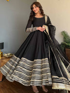Midnight Black Embroidered Anarkali Suit Set with Dupatta
