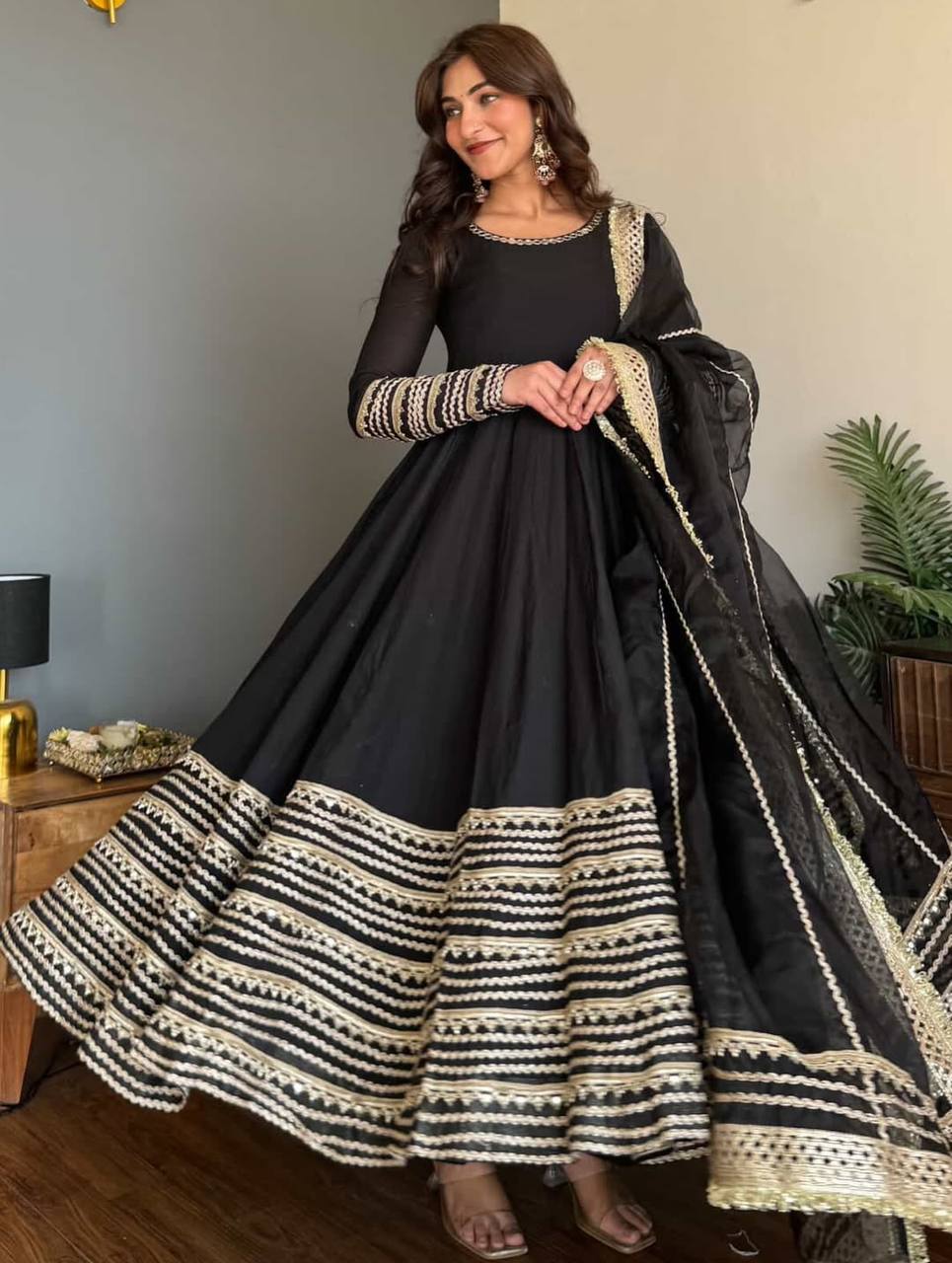 Midnight Black Embroidered Anarkali Suit Set with Dupatta