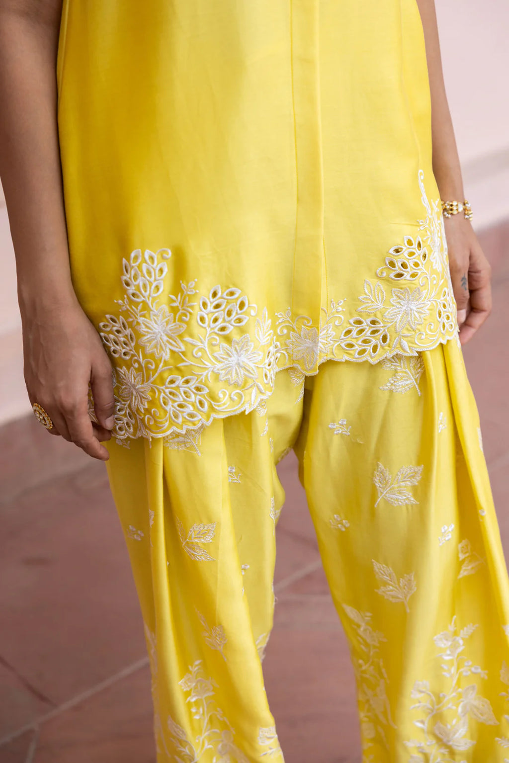 Sunlit Yellow Embroidered Co-Ord Set for Women
